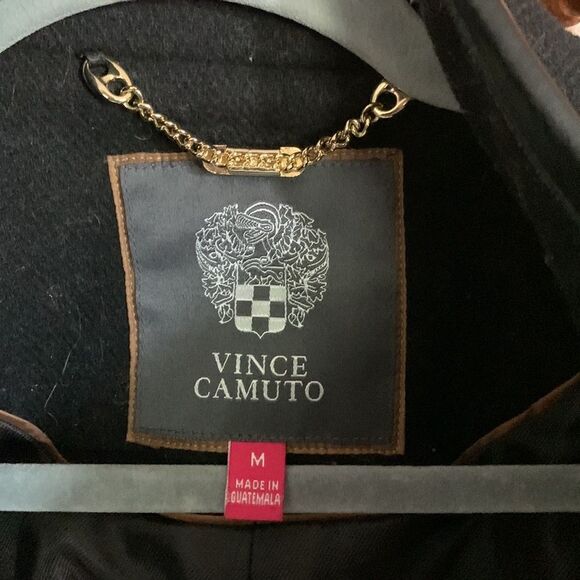 Vince Camuto black wool blend faux leather belted coat - Picture 7 of 11